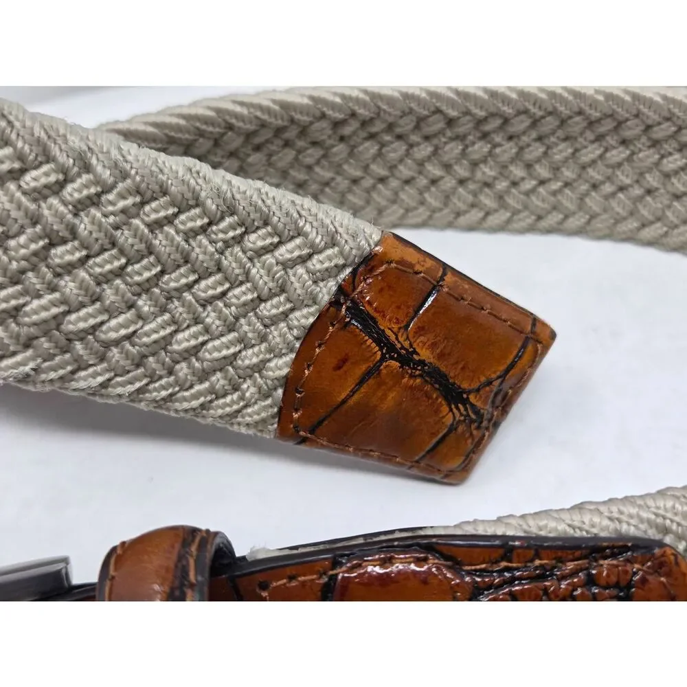 PEBBLE BEACH MEN'S BRAIDED STRETCH GOLF BELT TAN BROWN GENUINE LEATHER SIZE 40 - Picture 3 of 5